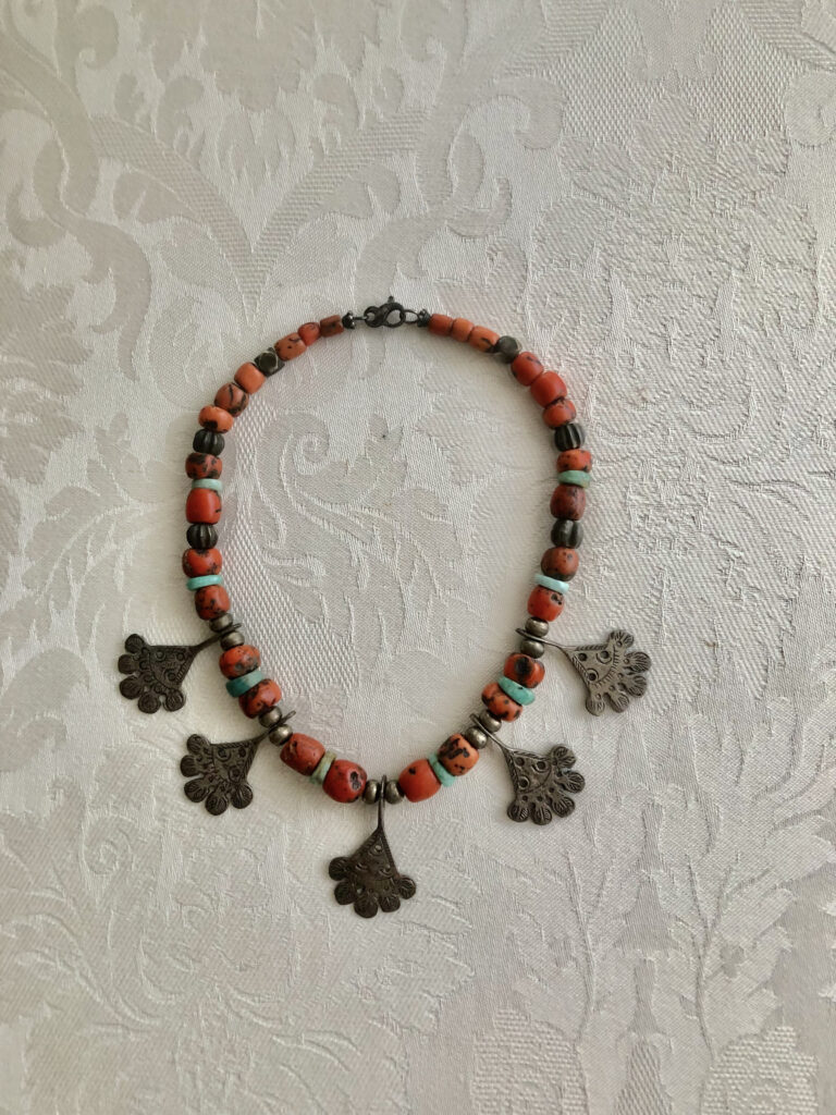 Vintage Moroccan necklace with coral and amazomite (MCArnott)